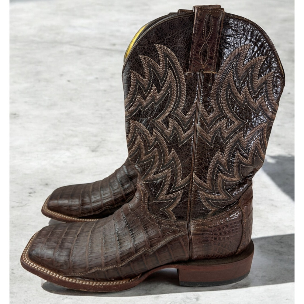 Cavender’s Alligator Print Western Boots Cowboy Square Toe Brown Men's Size 10 D - Picture 3 of 14